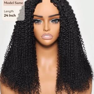 Elegant Black Kinky Curly-V part wig